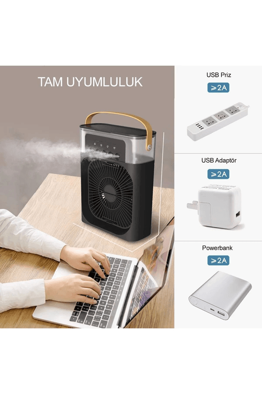 YNT İthalat EM-buhar1 Taşınabilir Işıklı 5 Spreyli Vantilatör Buzlu Buharlı Vantilatör Mini Fan Nemlendirici