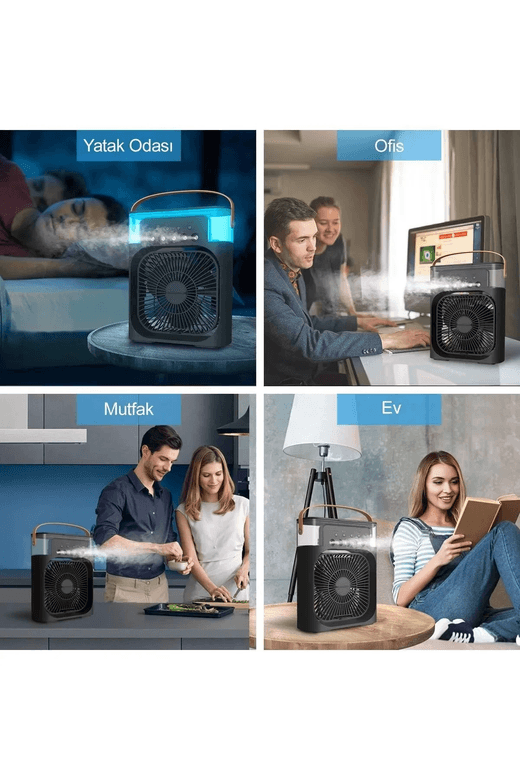 YNT İthalat EM-buhar1 Taşınabilir Işıklı 5 Spreyli Vantilatör Buzlu Buharlı Vantilatör Mini Fan Nemlendirici