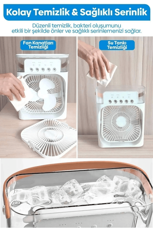 YNT İthalat EM-buhar2 Taşınabilir Işıklı 5 Spreyli Vantilatör Buzlu Buharlı Vantilatör Mini Fan Nemlendirici