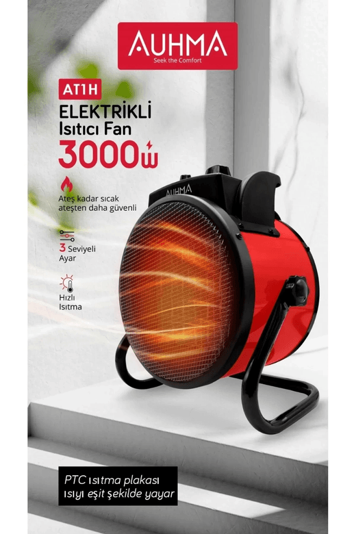 YNT İthalat EM-kırımzıfan Ultra Güçlü 3000 Watt Taşınabilir Elektrikli Portatif Isıtıcı Soba Sıcak Hava Üfleyen Fan Radyatör