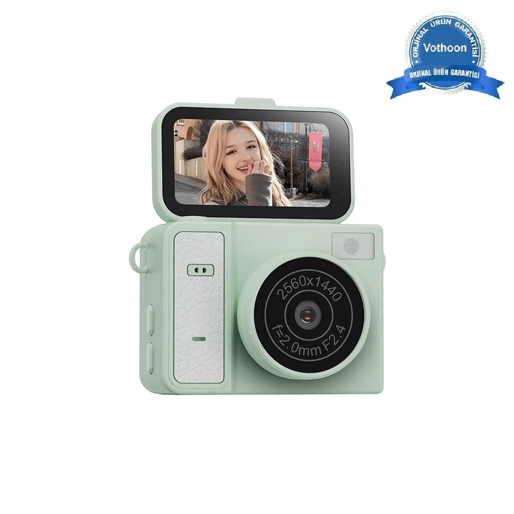 YNT İthalat EM-Mini Kamera1 2K Mini Dijital Retro Video Kamera Flaşlı Dijital Vlog Mini Fotoğraf Makinesi Türkçe Menü Yeşil
