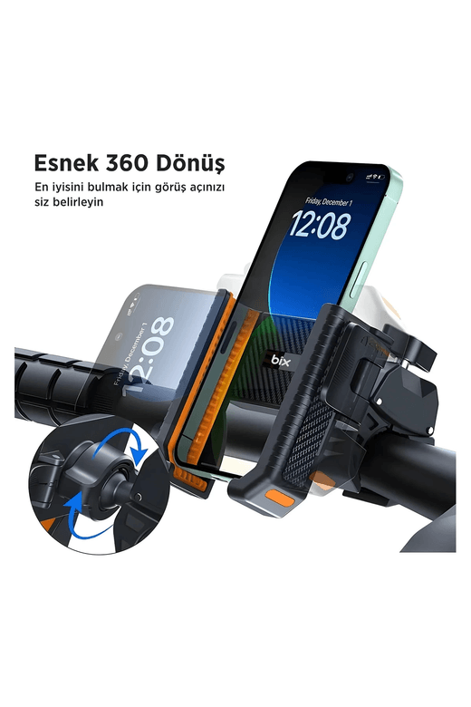 YNT İthalat EM-telefon tutucu2 Gidon Bağlantılı Bisiklet Motosiklet İçin Esnek Abs 4-7.8″ İnç Telefon Tutucu 360° Dönebilen Tasarım