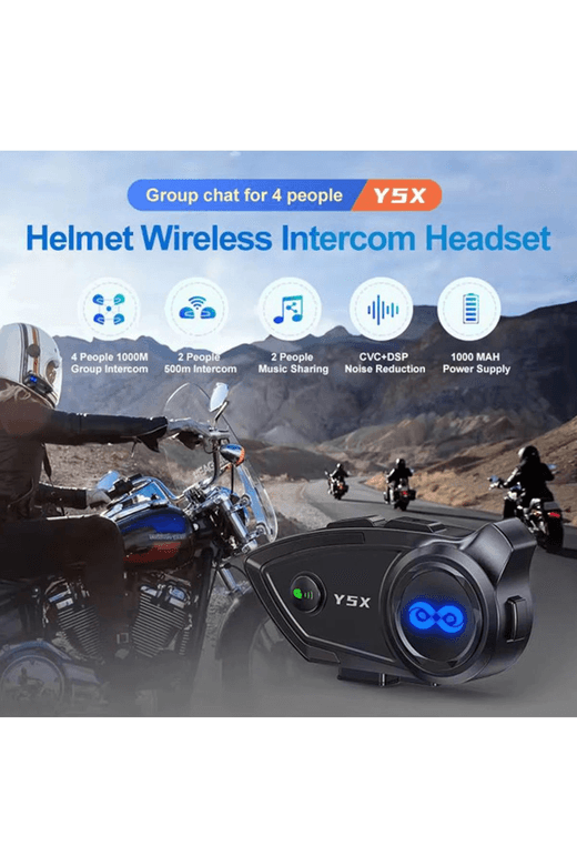 YNT İthalat EM-Y5X Y5X Rgb Işıklı Intercom 5 Kişi Bağlantılı 1000Mah Motosiklet Bluetooth Kulaklık Seti
