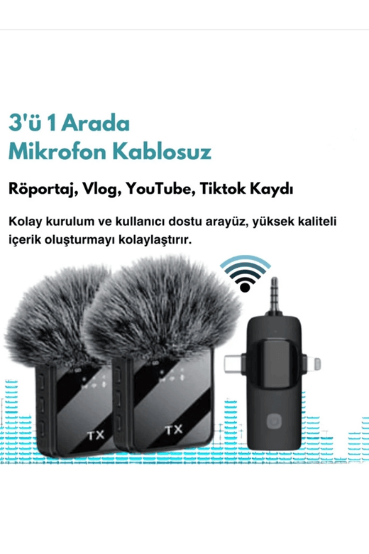 YNT İthalat EM-yaka1 Yüksek Kalite Profesyonel 3 In 1 Kablosuz Taşınabilir Yaka Mikrofonu Tüylü