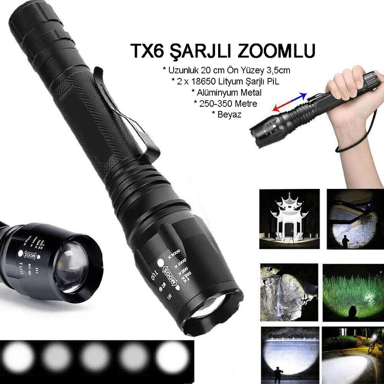 YNT İthalat GF-GUVF-432 Profesyonel Tx6 Şarjlı Zoomlu El Feneri  Wt-241