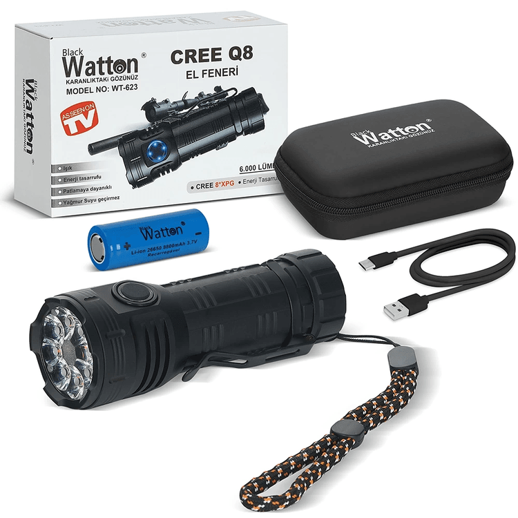 YNT İthalat GF-GUVF-599 Cree Q8- Xpg 8+1 Led  Şarjlı El Feneri  Wt-623