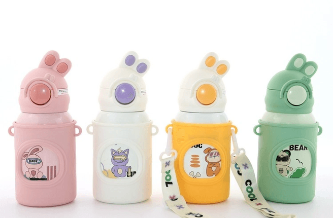 YNT İthalat KH-ALK2309 Tavşan Kulaklı Pipetli Çocuk Termosu - 500 Ml Paslanmaz Çelik Suluk Alk2309