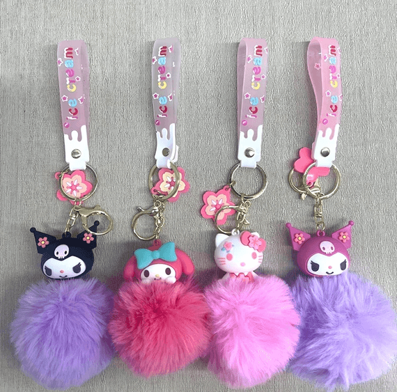 YNT İthalat KH-ALK4246 Ponponlu Kuromi Ve Hello Kitty Anahtarlık Alk4246