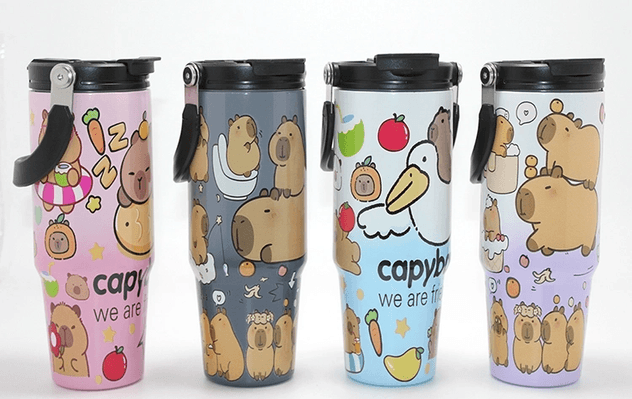 YNT İthalat KH-ALK4431 Capybara Desenli Isı Muhafazalı Pipetli Dev Çelik Kupa (Tumbler) Alk4431