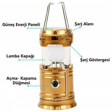 YNT İthalat RT-221 Solar Şarjlı Güneş Enerjili Fan Kamp Feneri Güneş Paneli Kamp Şarjlı Işıldak Usb Şarj