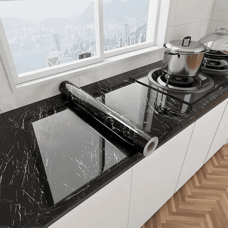YNT İthalat RT-378 Siyah Mermer Desenli Yapışkanlı Tezgah Folyosu (3 Mt.x 60 Cm)