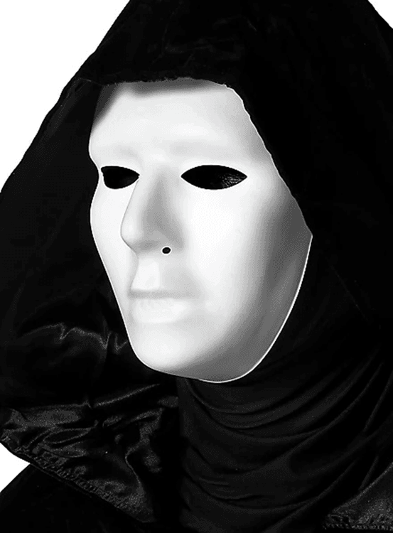 YNT İthalat SM-E120-P Siyah Kapüşonlu 120 Cm Pelerin Ve Beyaz Boyanabilir Tam Yüz Maske