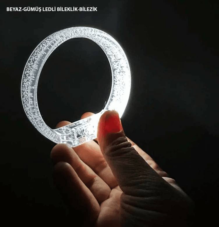 YNT İthalat SM-E158-B Beyaz-Gümüş Led Işıklı Baskı Yapılabilen Pilli Bileklik Bilezik 1,5 Cm Genişlik