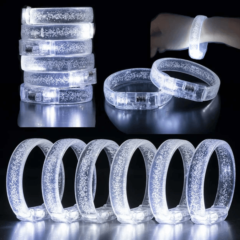 YNT İthalat SM-E158-B Beyaz-Gümüş Led Işıklı Baskı Yapılabilen Pilli Bileklik Bilezik 1,5 Cm Genişlik