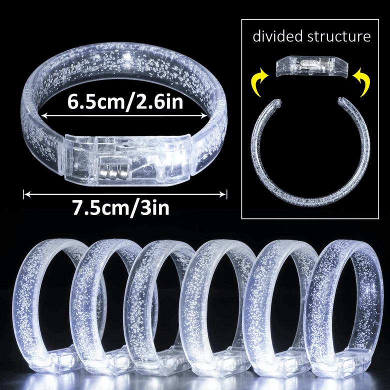 YNT İthalat SM-E158-B Beyaz-Gümüş Led Işıklı Baskı Yapılabilen Pilli Bileklik Bilezik 1,5 Cm Genişlik