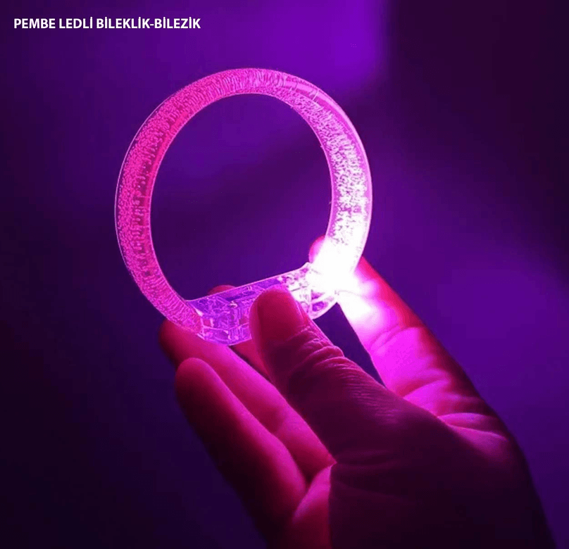 YNT İthalat SM-E158-P Pembe Led Işıklı Baskı Yapılabilen Pilli Bileklik Bilezik 1,5 Cm Genişlik