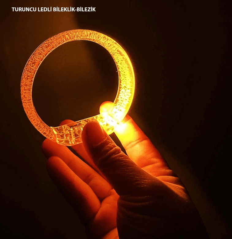 YNT İthalat SM-E158-T Turuncu Led Işıklı Baskı Yapılabilen Pilli Bileklik Bilezik 1,5 Cm Genişlik