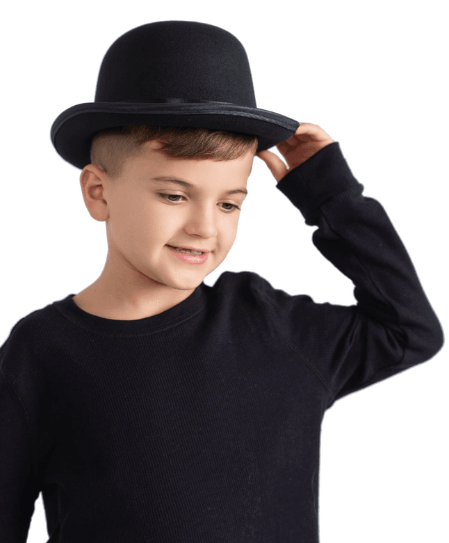 YNT İthalat SM-E243 Charlie Chaplin Stil Çocuk Şapkası – Siyah Melon Parti Şapkası