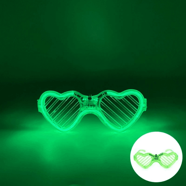 YNT İthalat SM-F009-Y Yeşil Led Işıklı Kalp Gözlük – 3 Modlu Parti  Glow Gözlüğü