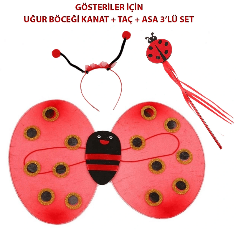 YNT İthalat SM-F013 Çocuk Gösteri İçin Uğur Böceği Kanat + Taç + Asa 339Lü Kostüm Seti