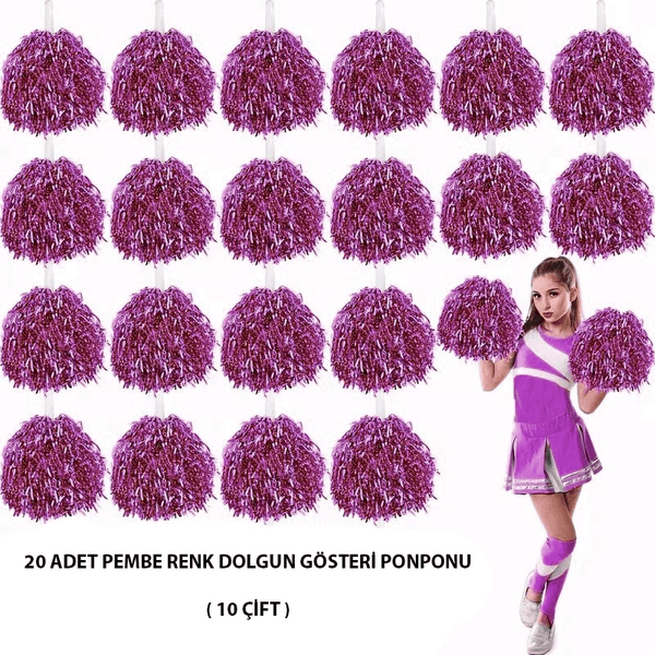 YNT İthalat SM-F019-10 10 Çift ( 20 Adet ) Pembe Renk 23 Nisan 19 Mayıs 29 Ekim Okul Gösteri Ponponları