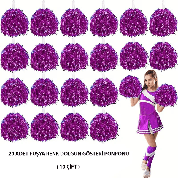 YNT İthalat SM-F020-10 10 Çift ( 20 Adet ) Fuşya Renk 23 Nisan 19 Mayıs 29 Ekim Okul Gösteri Ponponları