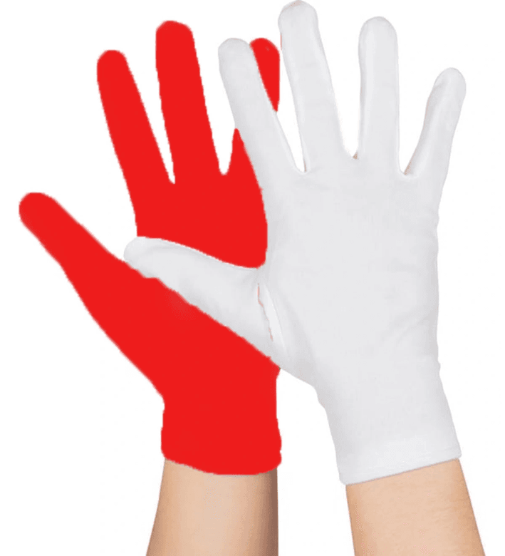 YNT İthalat SM-F031-1 Gösteriler İçin 1 Çift Kırmızı Beyaz Pandomim Eldiveni Çocuk Boy