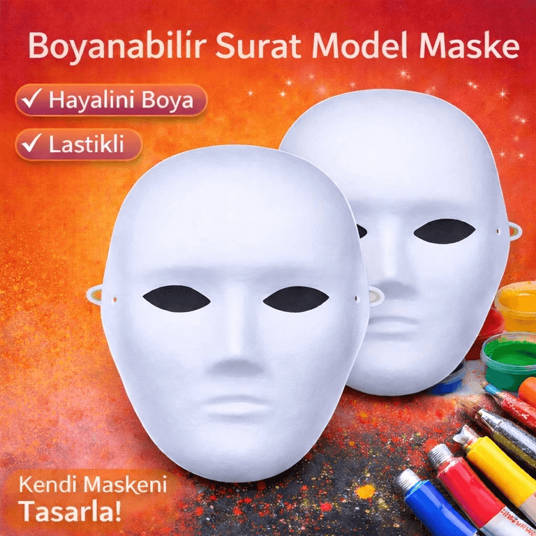 YNT İthalat SM-F078 Boyanabilir Surat Model Maske – Lastikli | Kendin Tasarla
