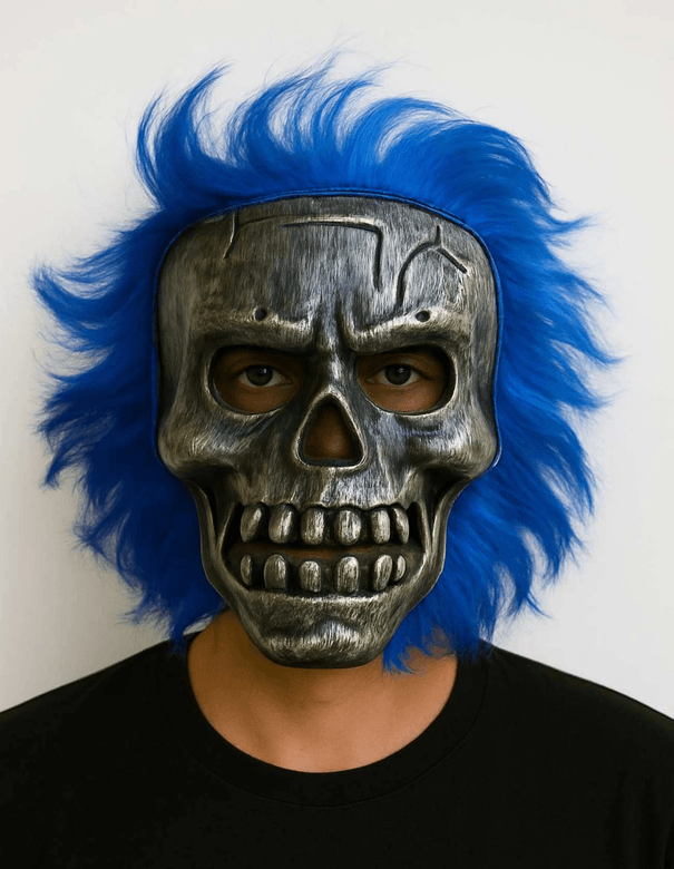YNT İthalat SM-SMR-859-GM Wild Skull - Gümüş Kafatası Mavi Saçlı İskelet Maske
