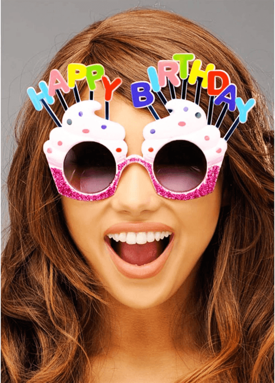 YNT İthalat SM-SMR-D010-BEYAZ Happy Birthday Yazılı Beyaz Fuşya Renk Parti Gözlüğü 12X7 Cm