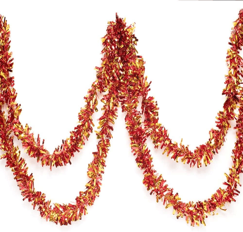 YNT İthalat SM-SMR-D307-KA Kırmızı Altın Renk 4 Cm Genişlik Garland Çift Renk Sim Süs 180 Cm