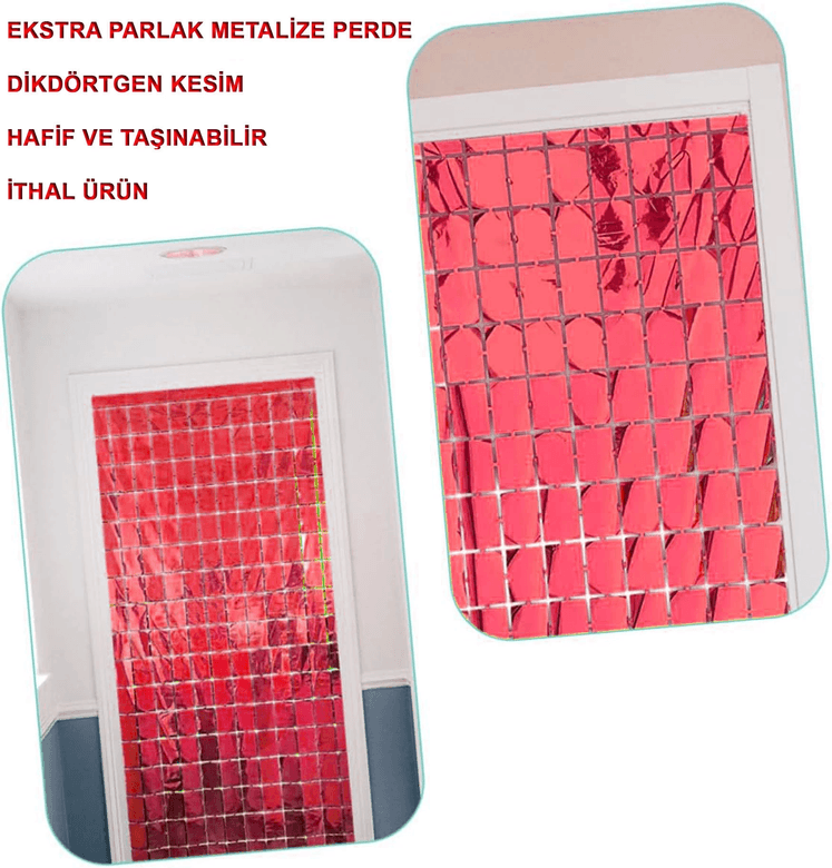 YNT İthalat SM-SMR-D313-KIRMIZI Ekstra Metalize Kırmızı Renk Disko Dikdörtgen Kesim Kapı Perdesi Dekorasyon 1X2 Metre