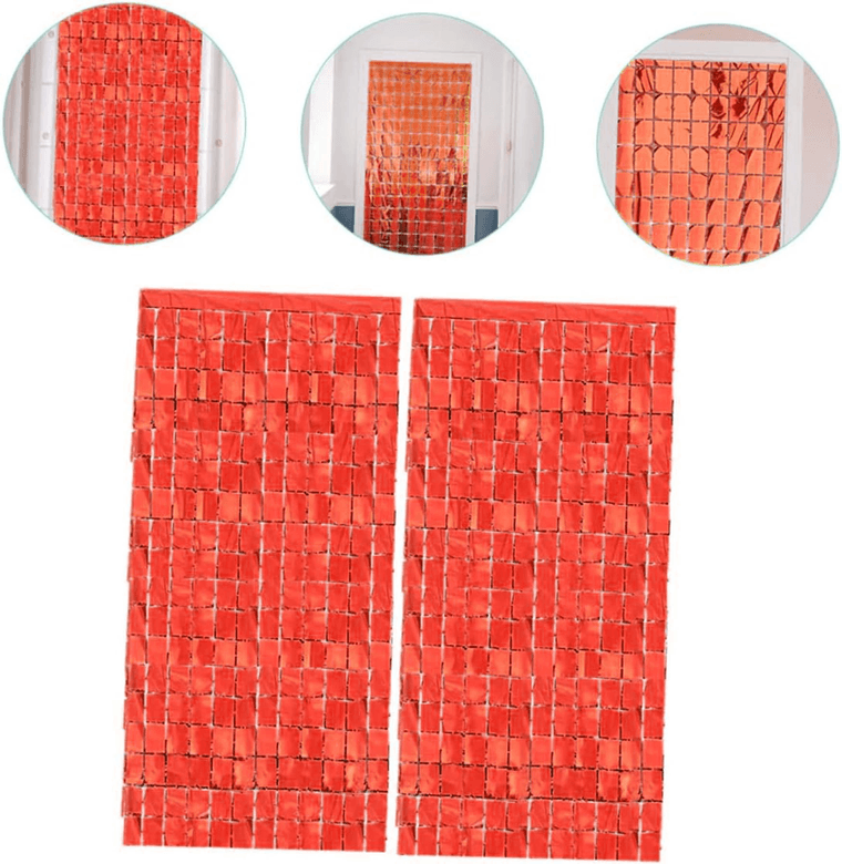 YNT İthalat SM-SMR-D313-KIRMIZI Ekstra Metalize Kırmızı Renk Disko Dikdörtgen Kesim Kapı Perdesi Dekorasyon 1X2 Metre