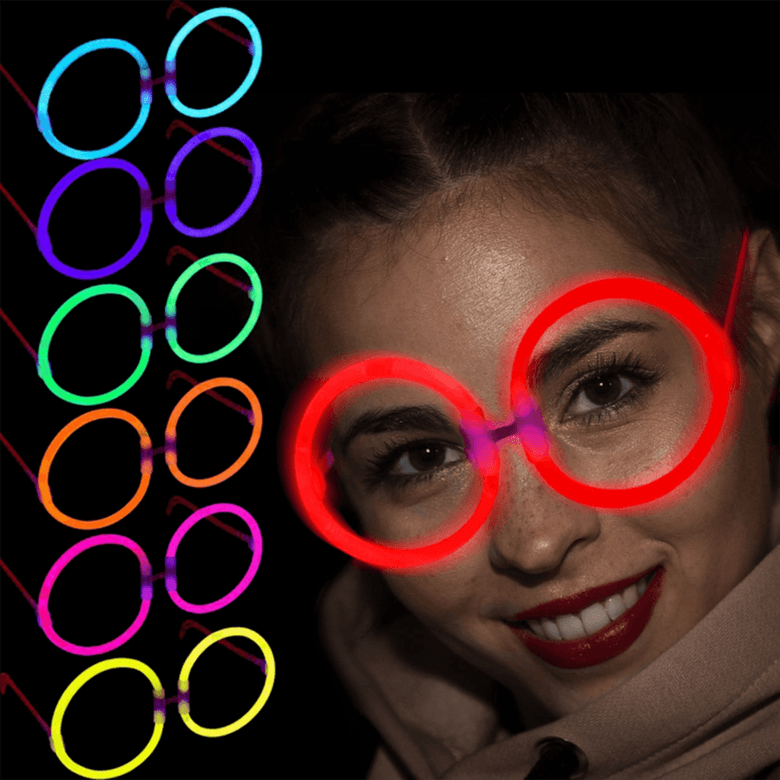 YNT İthalat SM-SMR-D321-6 Glow Parti Gözlüğü Glow Partisi Yuvarlak Şekilli Fosforlu Gözlük 6 Adet