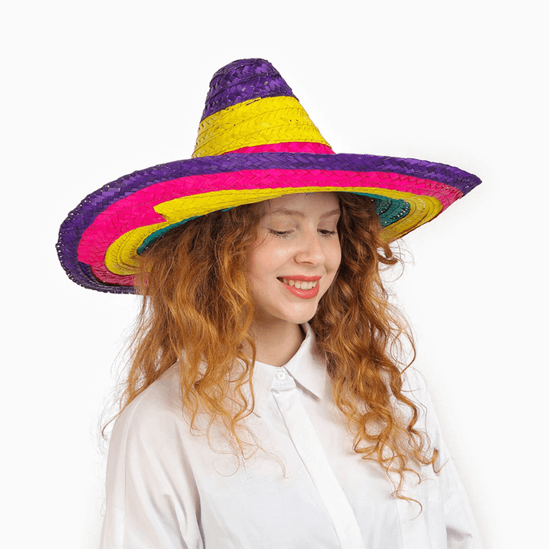 YNT İthalat SM-SMR-E005 Sombrero Meksika Şapkası Renkli Örme Hasır Çocuk Boy