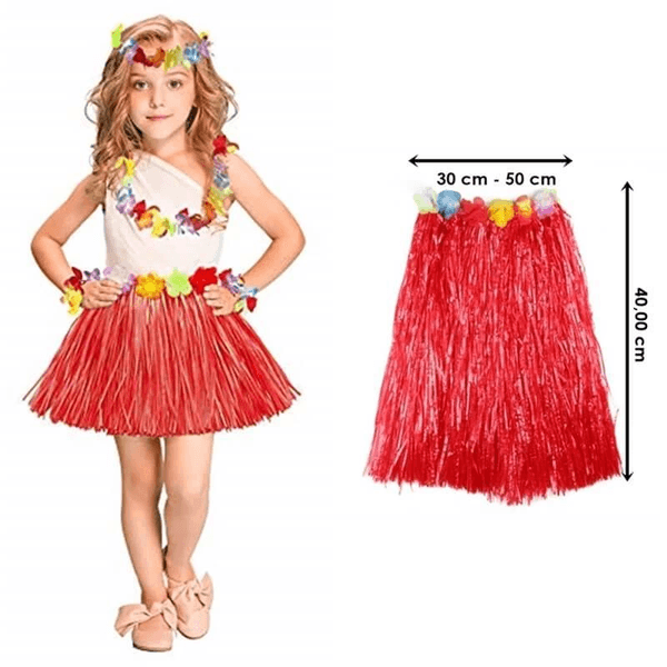 YNT İthalat SM-SMR-E027-K Hawaii Hula Eteği Kırmızı Renk 40 Cm