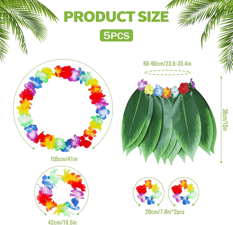 YNT İthalat SM-SMR-E030-E023 Yetişkin Hawaii Kostüm Seti - Yaprak Etek  Hawaii Set - 5 Parça