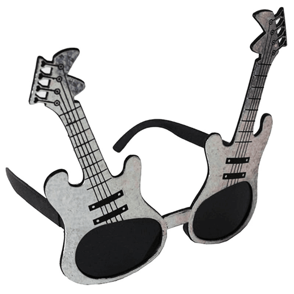 YNT İthalat SM-SMR-E033-G Gümüş Renk Rockn Roll Gitar Şekilli Parti Gözlüğü 15X15 Cm