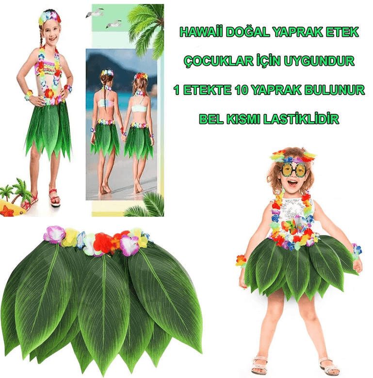 YNT İthalat SM-SMR-E068 Tropikal Esintili Hawaii Yapraklı Parti Eteği Çocuk Boy