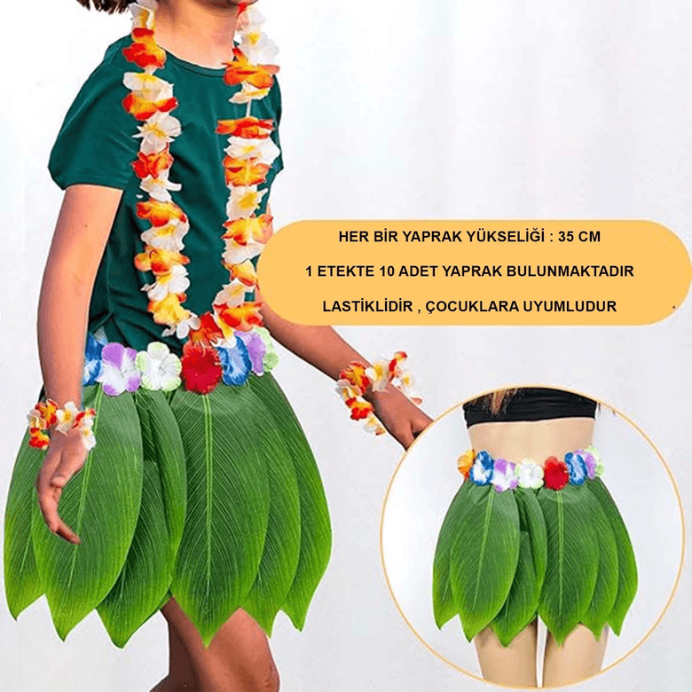 YNT İthalat SM-SMR-E068 Tropikal Esintili Hawaii Yapraklı Parti Eteği Çocuk Boy