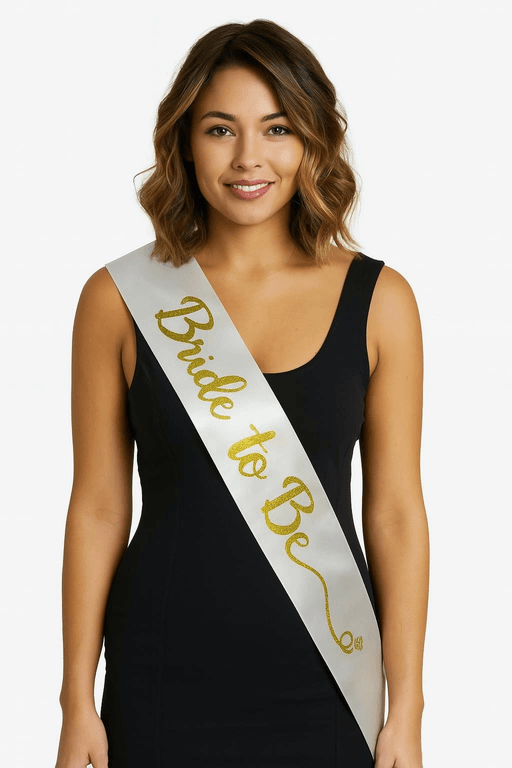 YNT İthalat SM-SMR-E119-A Beyaz Saten Üzerine El Yazısı İtalik Altın Bride To Be Kuşağı 10 Cm Genişlik