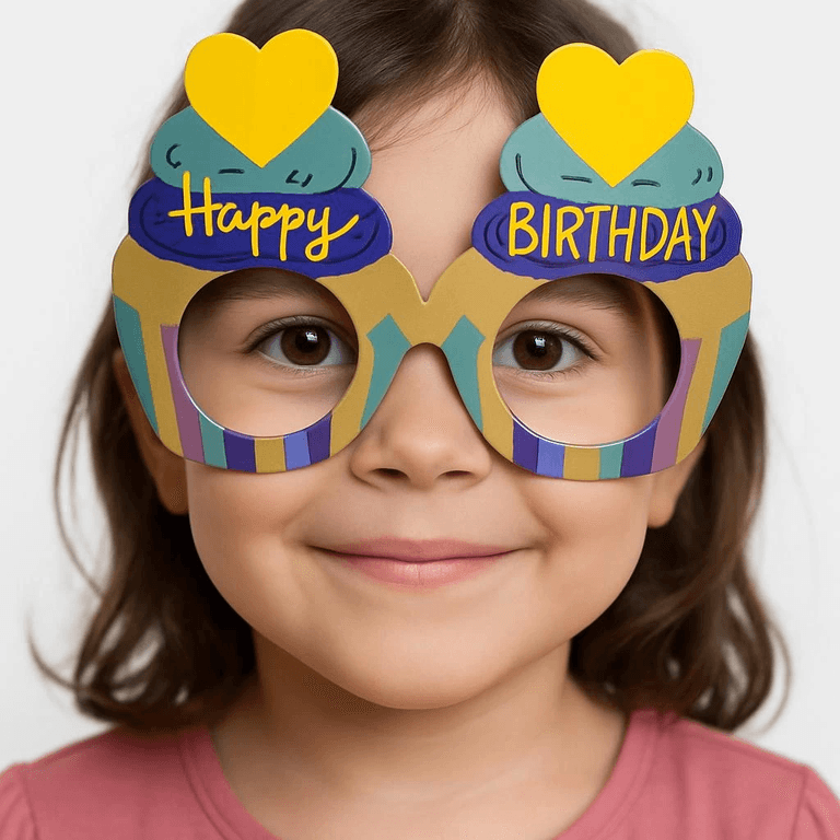 YNT İthalat SM-SMR-E170 Cupcake Temalı Doğum Günü Renkli Karton Happy Birthday Gözlüğü 6 Adet