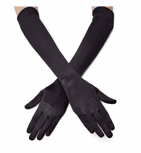 YNT İthalat SM-SMR-E198-G075 Siyah Renk Likralı Dirseğe Kadar Uzun Kumaş Eldiven 40 Cm