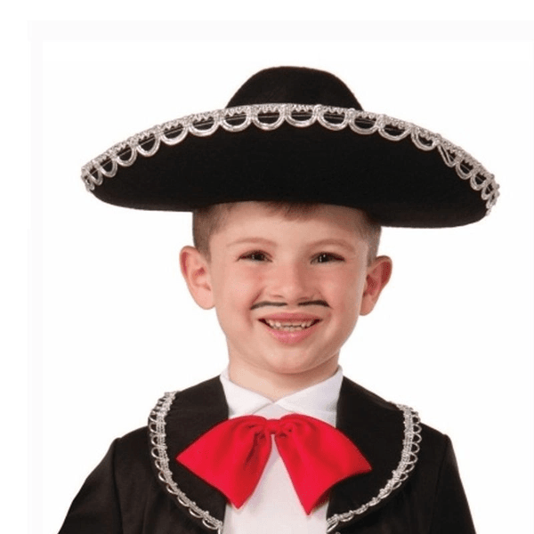 YNT İthalat SM-SMR-G072 Gümüş Renk Şeritli Meksika Mariachi Latin Şapkası 55 Cm Çocuk