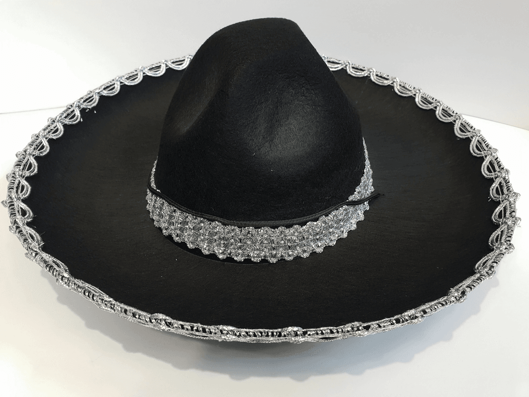 YNT İthalat SM-SMR-G072 Gümüş Renk Şeritli Meksika Mariachi Latin Şapkası 55 Cm Çocuk