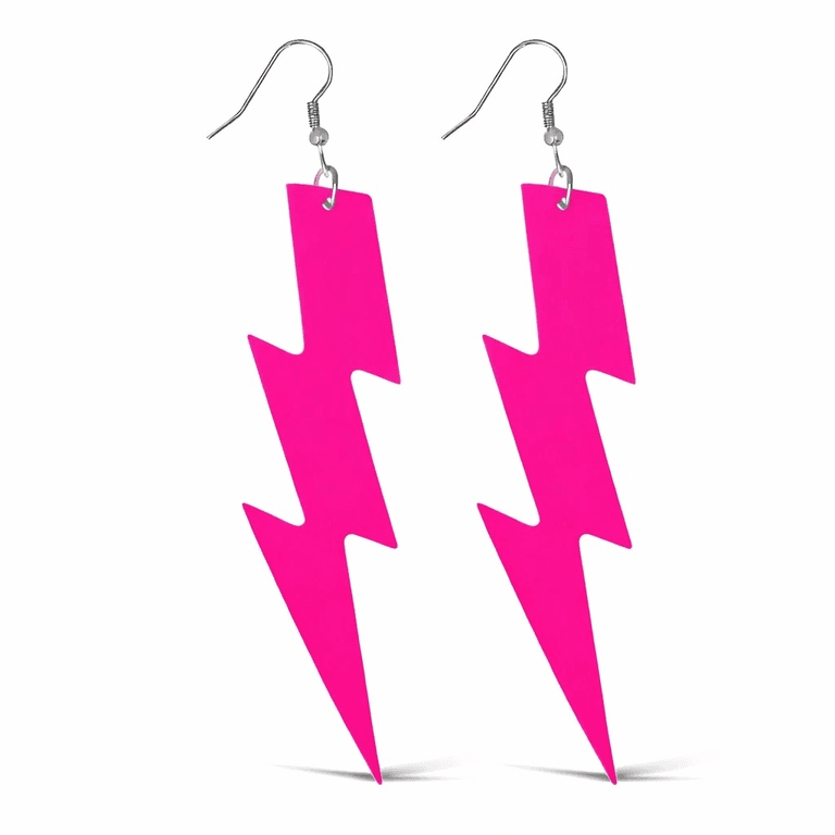 YNT İthalat SM-SMR-G139-PMB 80’Ler 9039Lar Retro Neon Pembe Şimşek Küpe 10 Cm