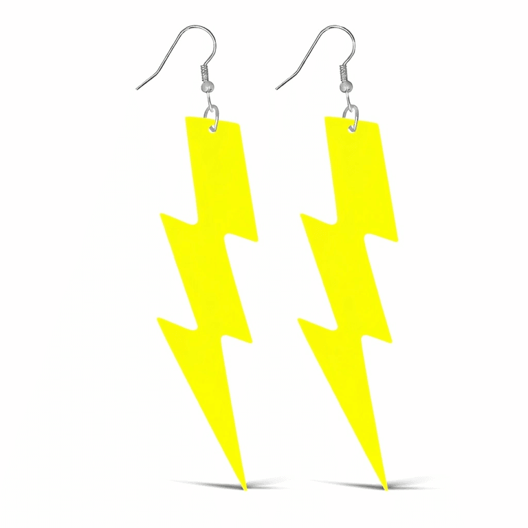 YNT İthalat SM-SMR-G139-SYH 80’Ler 9039Lar Retro Neon Sarı Şimşek Küpe 10 Cm