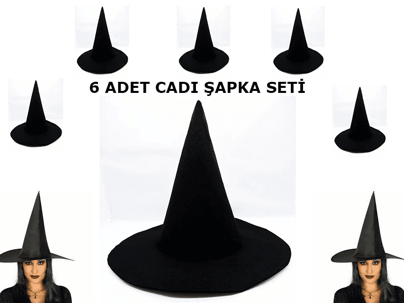 YNT İthalat SM-SMR-SKECE Siyah Cadı Şapkası Keçe Yetişkin Boy 6 Adet