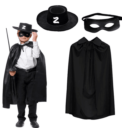 YNT İthalat SM-SMR-ZORRO-SET Zorro Pelerini Şapkası Ve Maske Seti Çocuk Boy