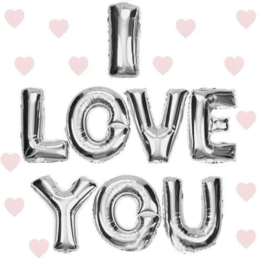 YNT İthalat SM-SMR0362-GUMUS I Love You Folyo Balon Gümüş Renk 35 Cm